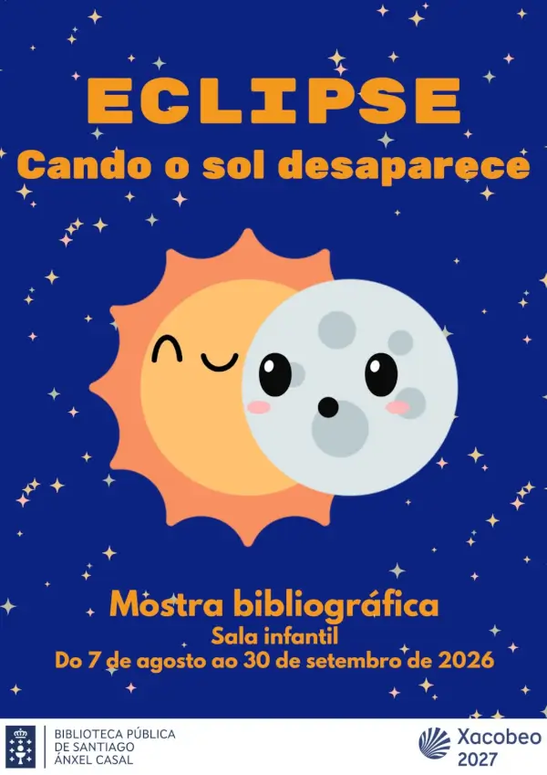 Ilustración de un eclipse solar total, con la luna cubriendo el sol y un halo de luz brillante alrededor.