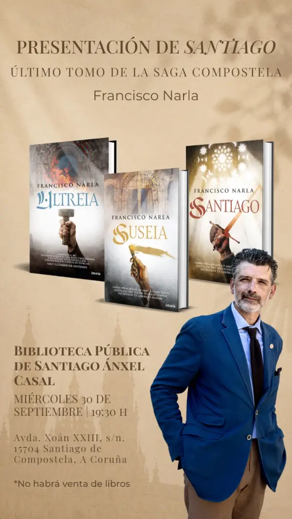 Francisco Narla, escritor lucense, presenta su novela 'Santiago' en la Biblioteca Pública de Santiago Ánxel Casal.