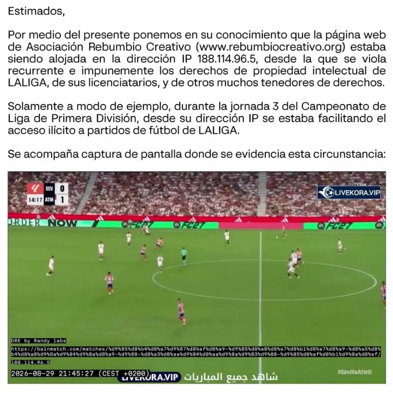 Denuncia a la Liga de futbol por bloquer IP