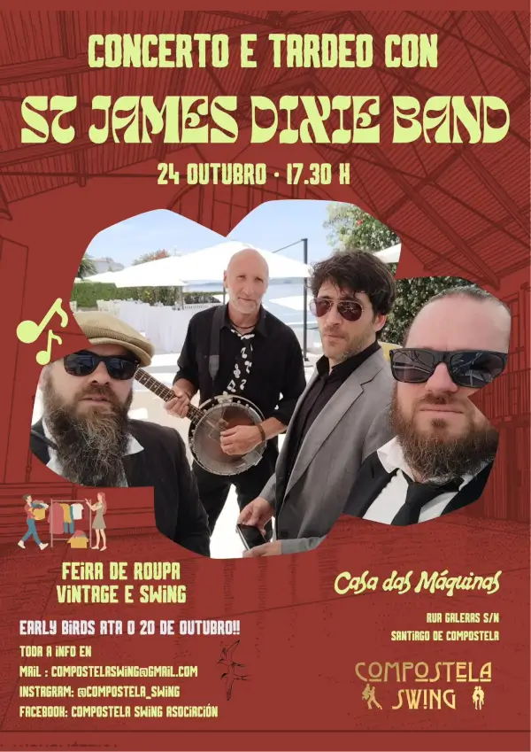 Concierto y Tardeo Swing con St. James Dixie Band y Mercadillo Vintage